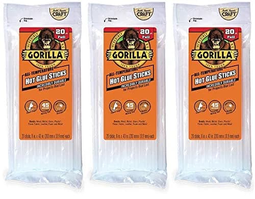 Gorilla Hot Glue Sticks, Clear, 8" Full Size, 20 Count - Weather Resistant & Extended Work Time thumbnail 1