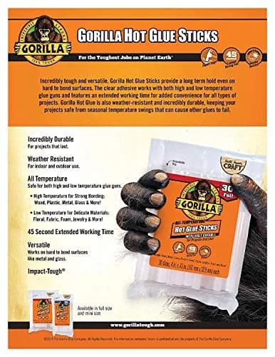 Gorilla Hot Glue Sticks, Clear, 8" Full Size, 20 Count - Weather Resistant & Extended Work Time thumbnail 4