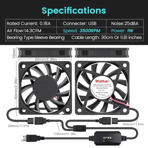 Wathai 60mm x 10mm USB Computer Fan 5V | Variable Speed Cooling for DIY & Electronics thumbnail 2