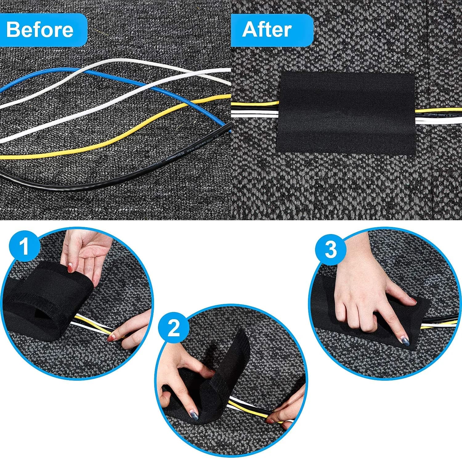 WILLBOND Carpet Cord Cover Cable Protector 19.69 Ft | Floor Cable Management for Organized, Trip-Free Floors thumbnail 4