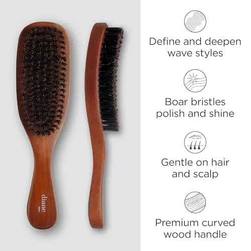 Diane Reinforced Boar Bristle Curved Wave Brush for Men & Barbers | Thick Curly Hair Detangling Smoothing Shine thumbnail 2