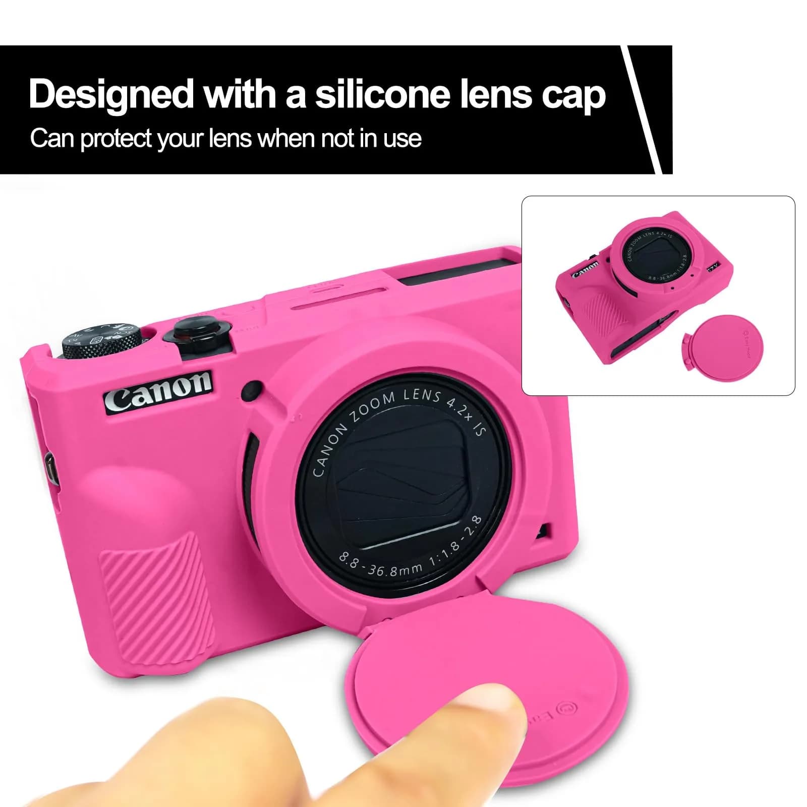 Easy Hood Silicone Camera Case for Canon G7X Mark III (Rose) | Enhanced Grip & Shock-Absorbing Protection - view 4