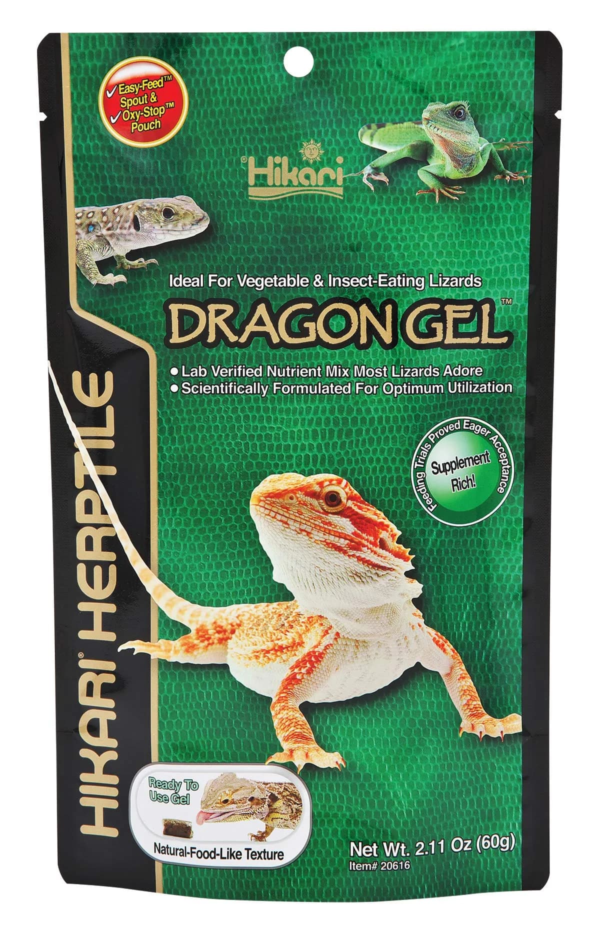 Hikari Herptile Ready-to-Use DragonGel™ Paste Diet for Insect & Vegetable-Eating Lizards, 60g | Complete Omnivorous Reptile Nutrition — 2.11 Ounce