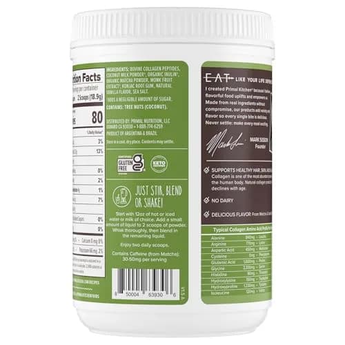 Primal Kitchen Matcha Collagen Keto Latte Powder 265g (9.33 Oz) | Sugar-Free Keto Supplement for Hair, Skin & Nails thumbnail 5