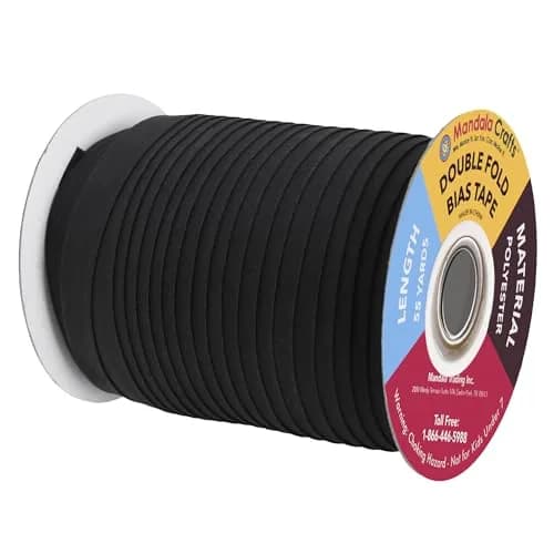 Mandala Crafts 55 Yds 1/2 Inch Black Double Fold Bias Tape for Sewing | Heavy Duty, Washable, Perfect for Garments & Home Decor thumbnail 2