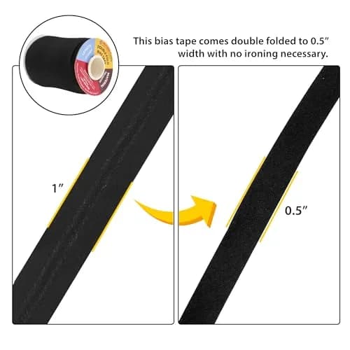 Mandala Crafts 55 Yds 1/2 Inch Black Double Fold Bias Tape for Sewing | Heavy Duty, Washable, Perfect for Garments & Home Decor thumbnail 3