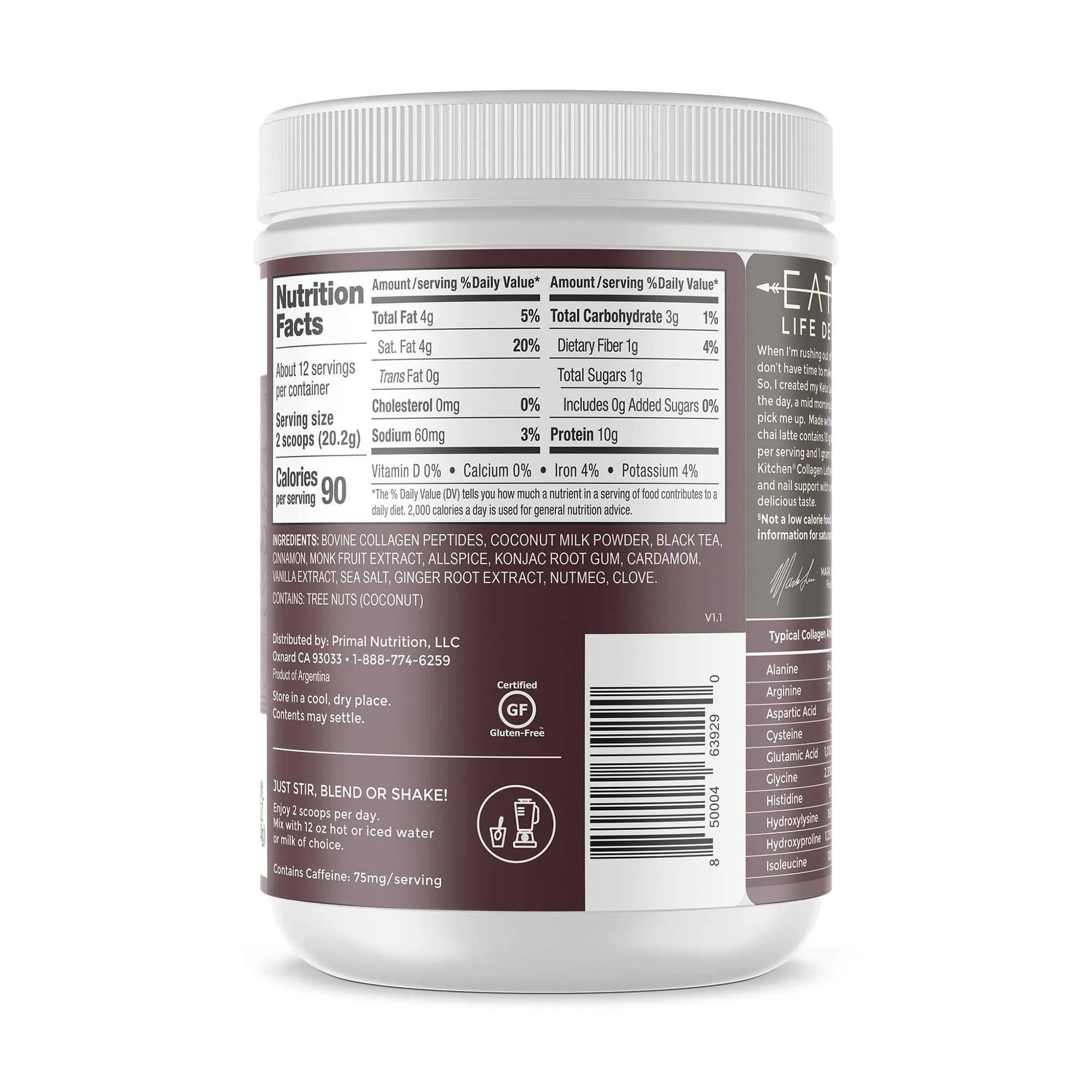 Primal Kitchen Chai Tea Collagen Keto Latte Powder 242 g (8.55 oz) | Keto Certified Drink Mix for Hair, Skin & Nails - view 2