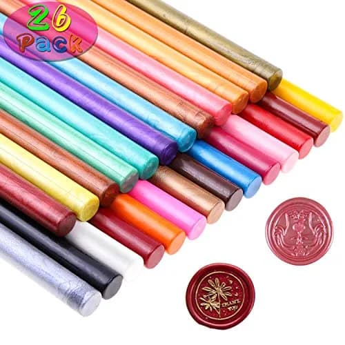 PAXCOO Wax Seal Sticks for Crafts & Letters, 26 Colors | Flame-Free, Quick Drying (70-120 chars) thumbnail 1