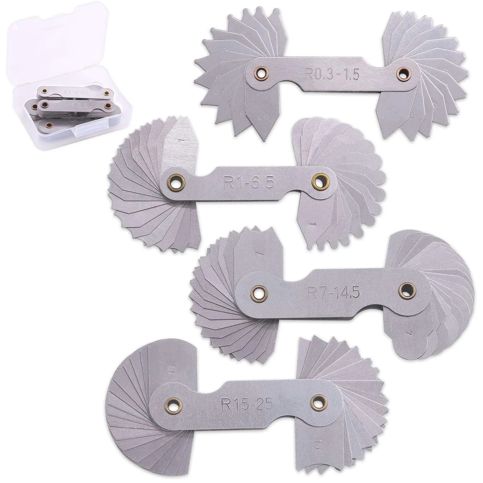 Glarks Radius Gauge Set R0.3-25mm (4-Pack) | Precision Measuring Tool for Machinists — 4-Pack