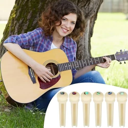 Blisstime 6pcs Unbleached Guitar Bone Bridge Pins Natural Bone Color | Improve Tone & Appearance thumbnail 7