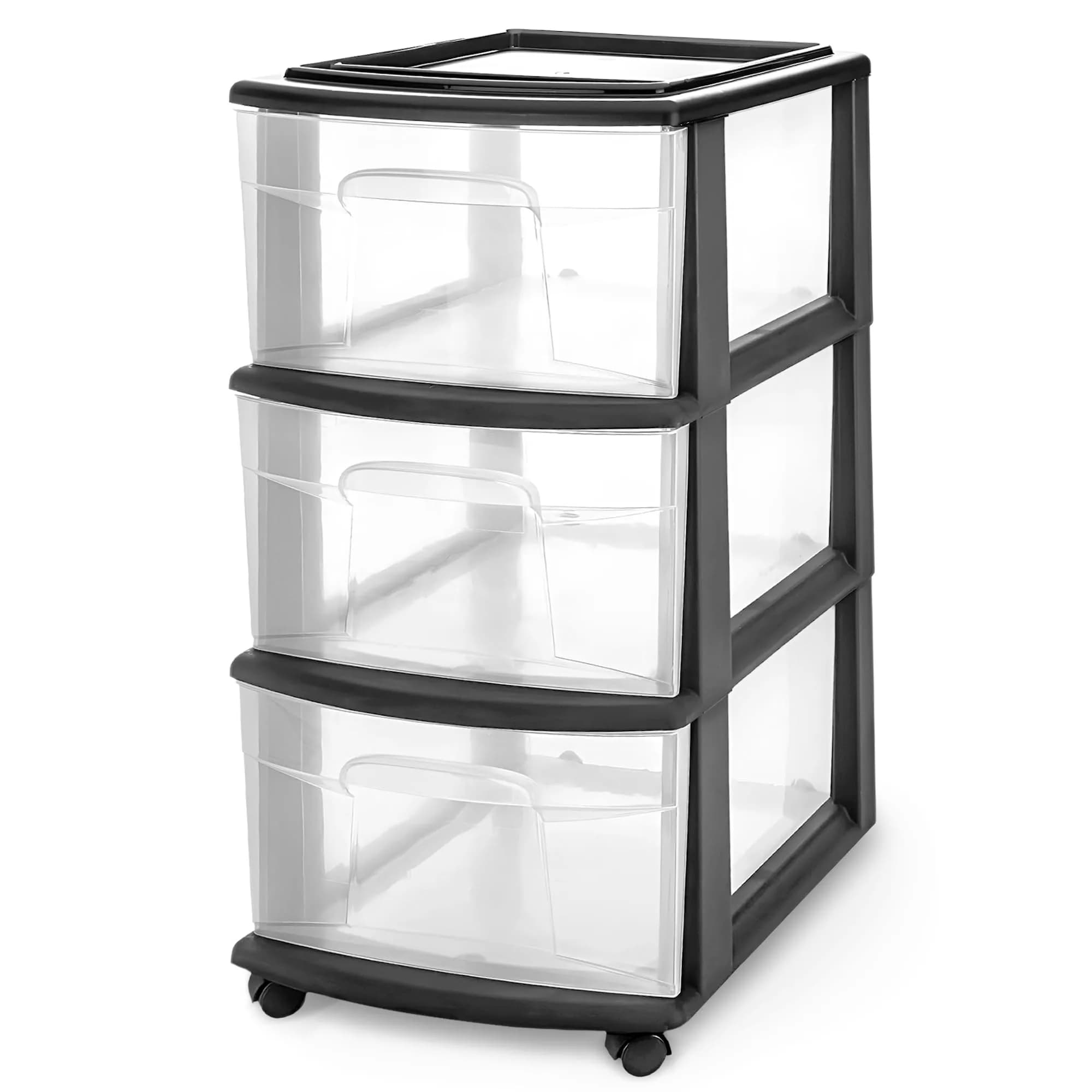 Homz 3 Drawer Plastic Storage Cart Organizer, Clear Drawers, Black Frame | Versatile Home & Office Storage Solution
