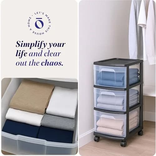Homz 3 Drawer Plastic Storage Cart Organizer, Clear Drawers, Black Frame | Versatile Home & Office Storage Solution thumbnail 6