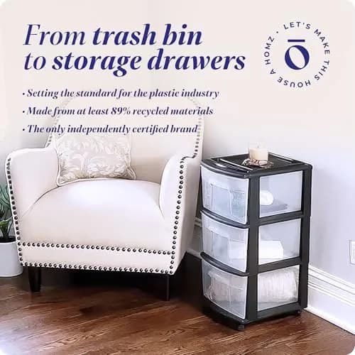 Homz 3 Drawer Plastic Storage Cart Organizer, Clear Drawers, Black Frame | Versatile Home & Office Storage Solution thumbnail 7