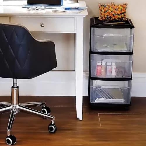 Homz 3 Drawer Plastic Storage Cart Organizer, Clear Drawers, Black Frame | Versatile Home & Office Storage Solution thumbnail 8