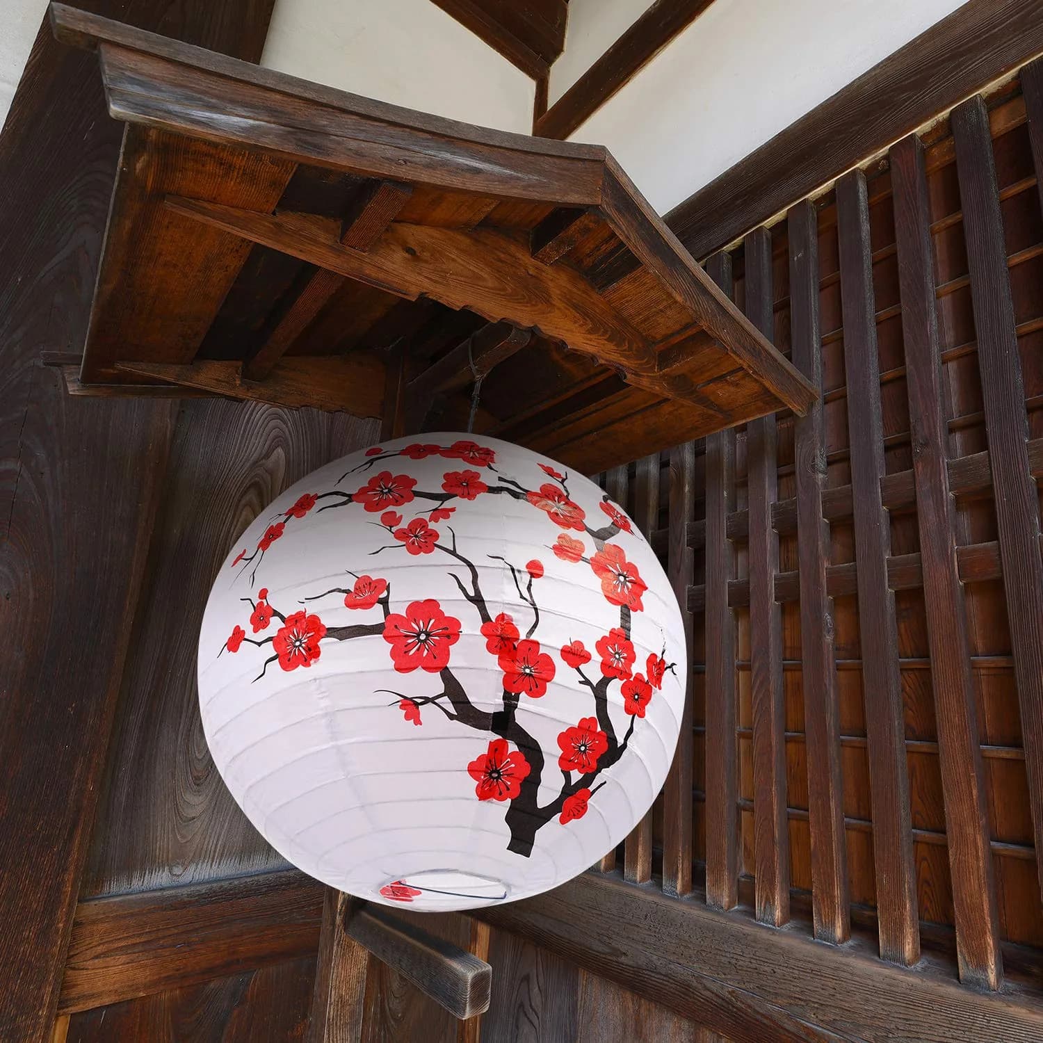 Blulu Red Cherry Blossom Paper Lanterns 30cm (11.8 x 11 Inch) | Pack of 6 Oriental Style - view 5