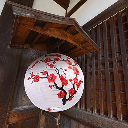 Blulu Red Cherry Blossom Paper Lanterns 30cm (11.8 x 11 Inch) | Pack of 6 Oriental Style thumbnail 5