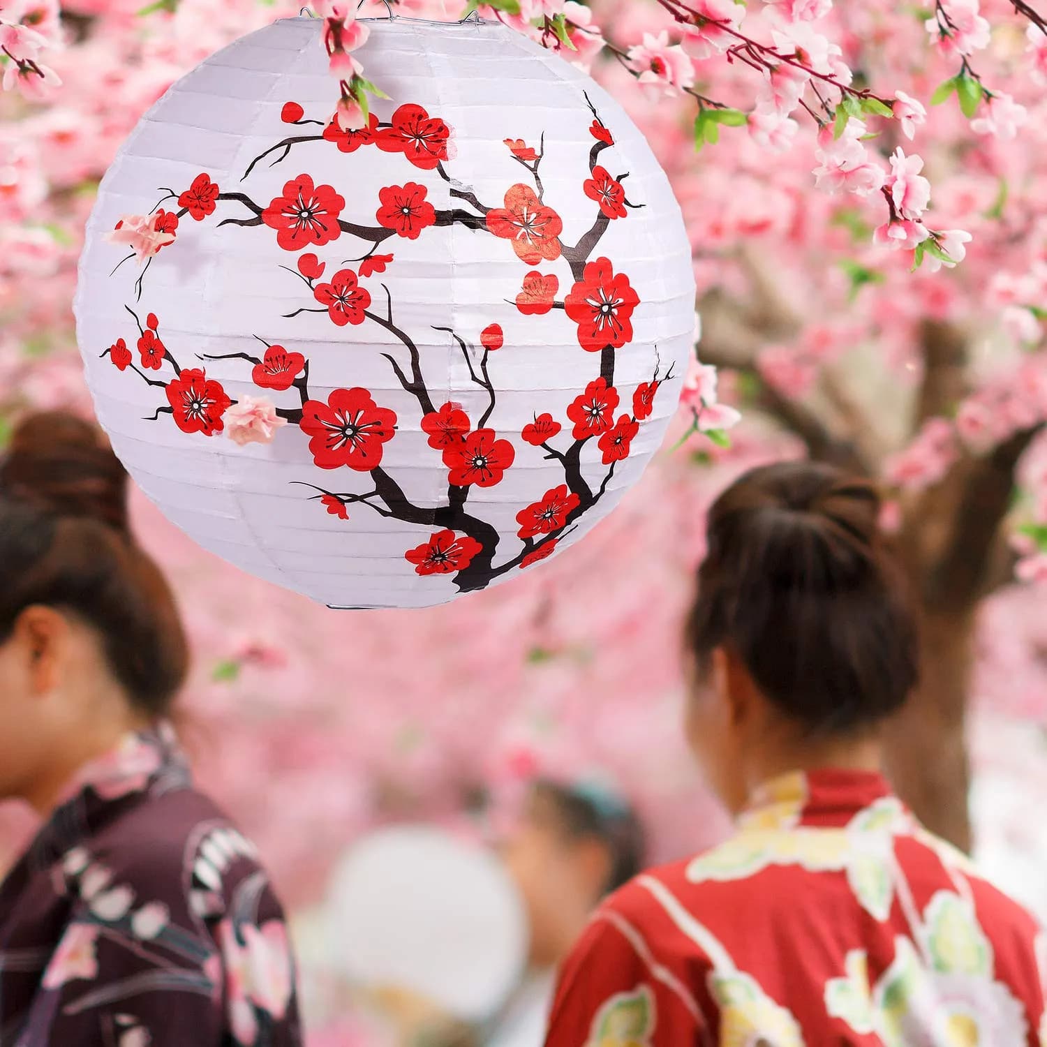 Blulu Red Cherry Blossom Paper Lanterns 30cm (11.8 x 11 Inch) | Pack of 6 Oriental Style - view 6