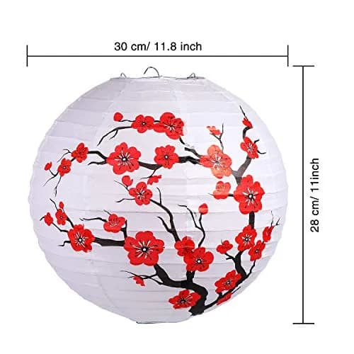 Blulu Red Cherry Blossom Paper Lanterns 30cm (11.8 x 11 Inch) | Pack of 6 Oriental Style thumbnail 2