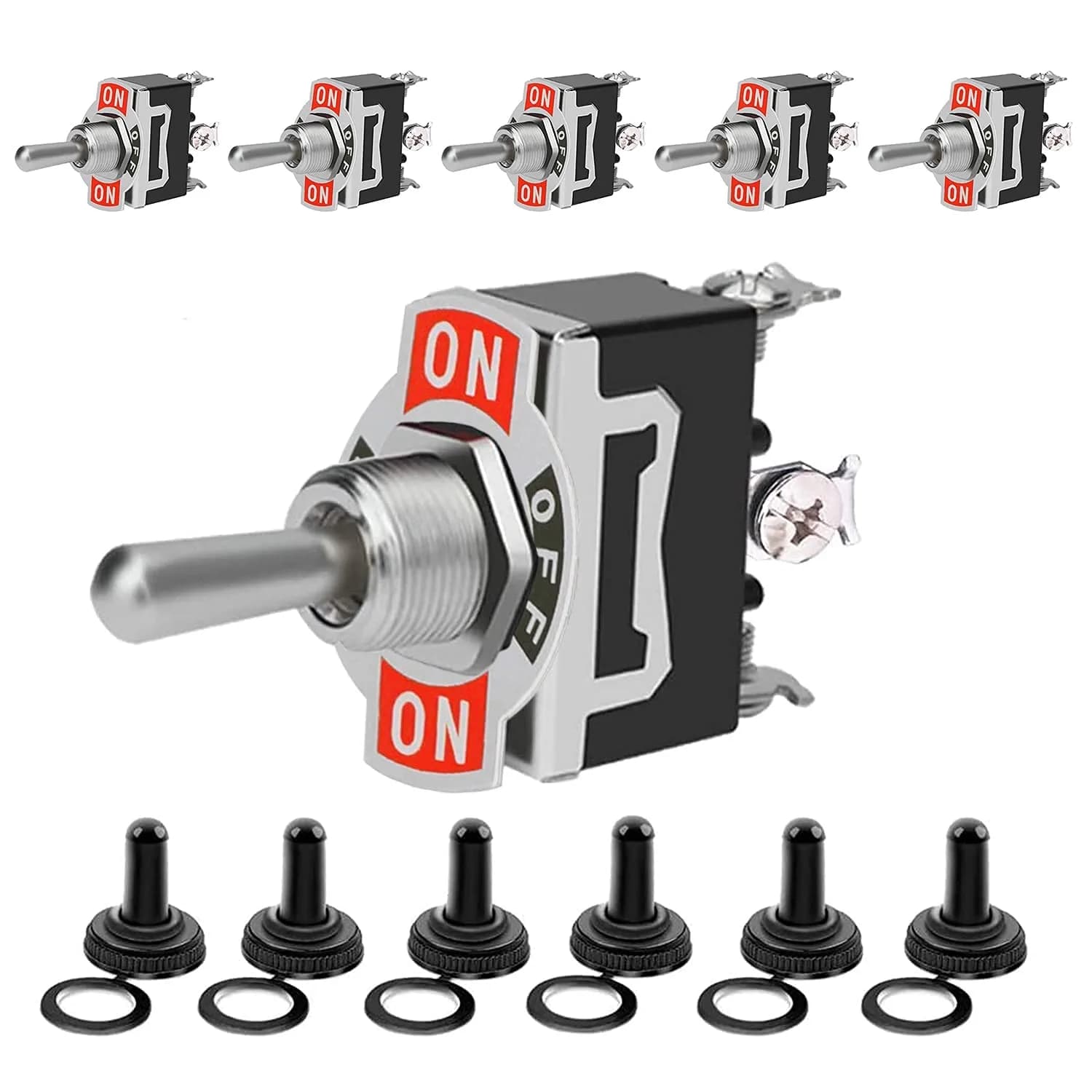 MUZHI 12V Toggle Switch 6 Pack | Heavy Duty 15A/20A SPDT Waterproof Rocker Switch for Marine and Industrial Use