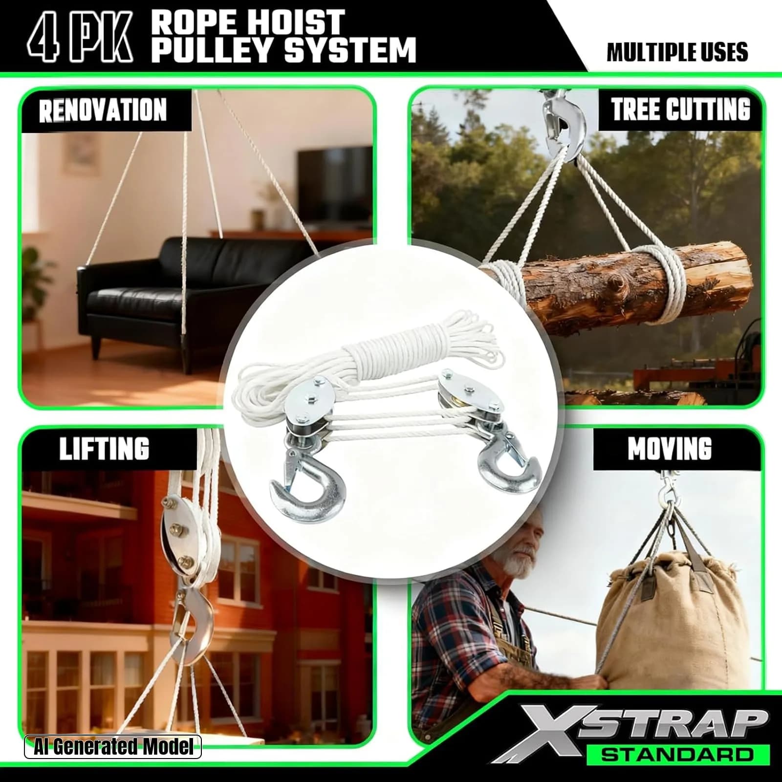 XSTRAP STANDARD Heavy-Duty Rope Hoist 15.24 m (50 ft) | 453 kg (1000 LB) Load Capacity - view 2
