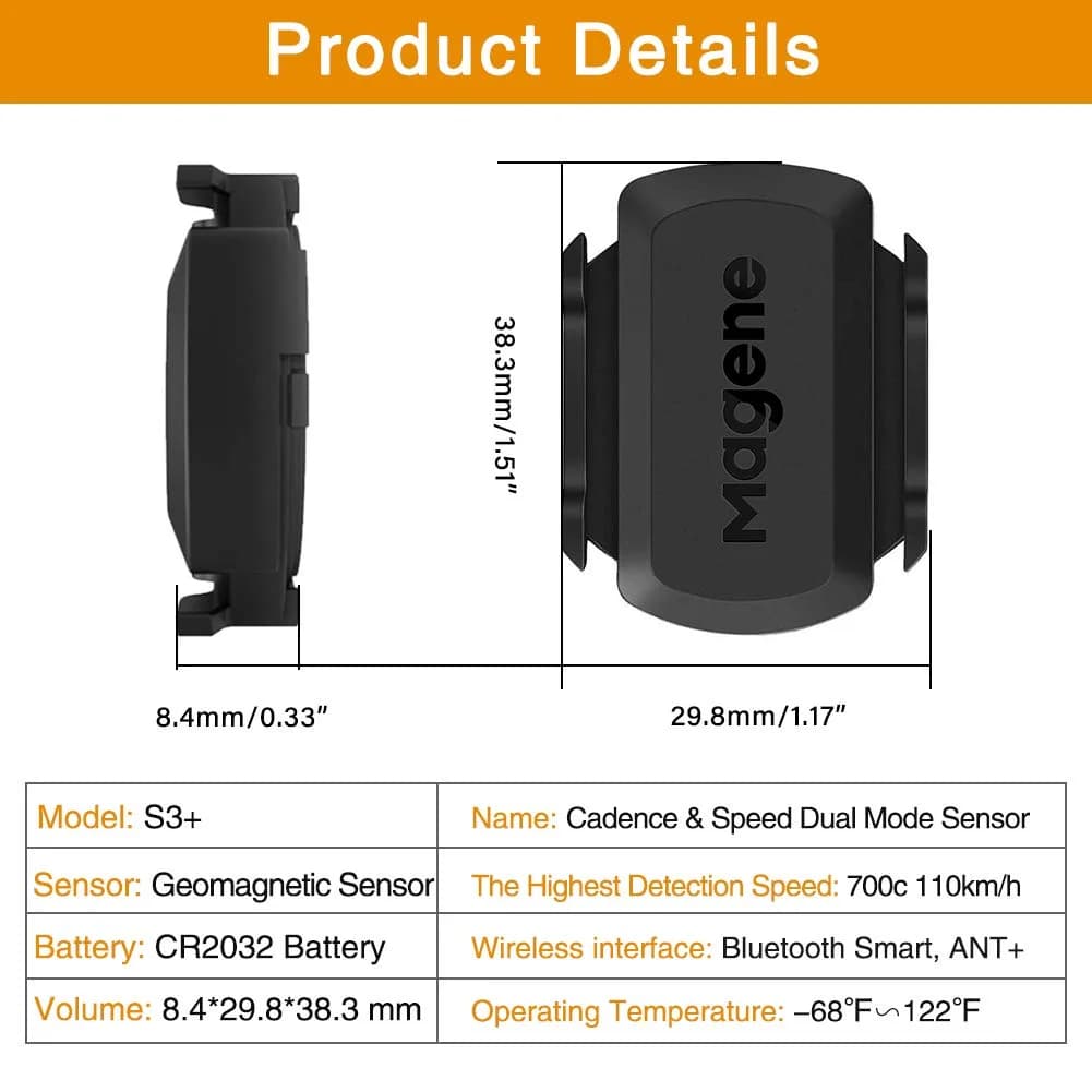 Magene S3+ Speed & Cadence Sensor | Wireless Bluetooth/ANT+ for Cycling Computers & Apps (Black) - view 6