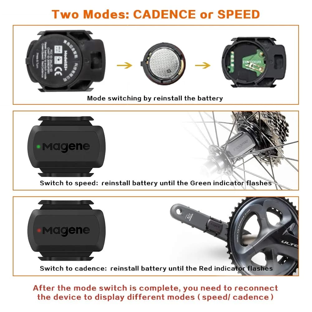 Magene S3+ Speed & Cadence Sensor | Wireless Bluetooth/ANT+ for Cycling Computers & Apps (Black) - view 4
