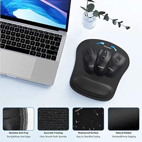 TECKNET Ergonomic Mouse Pad and Keyboard Wrist Rest Set with Wrist Support, Black | Memory Foam Cushion for Pain Relief thumbnail 5