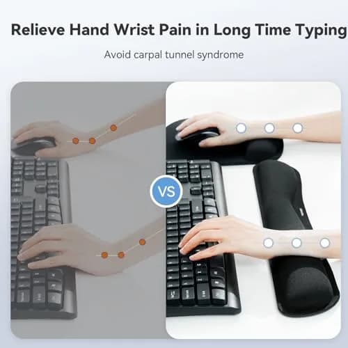 TECKNET Ergonomic Mouse Pad and Keyboard Wrist Rest Set with Wrist Support, Black | Memory Foam Cushion for Pain Relief thumbnail 3