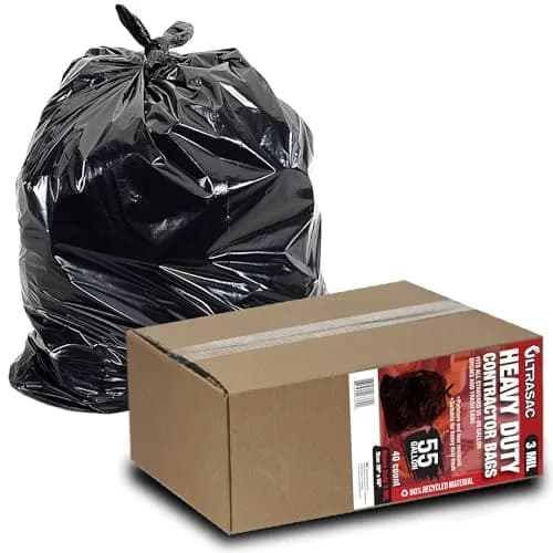Ultrasac Heavy Duty 55 Gallon Contractor Bags | 40 Count, 3 MIL, Black, 38" x 58" thumbnail 1