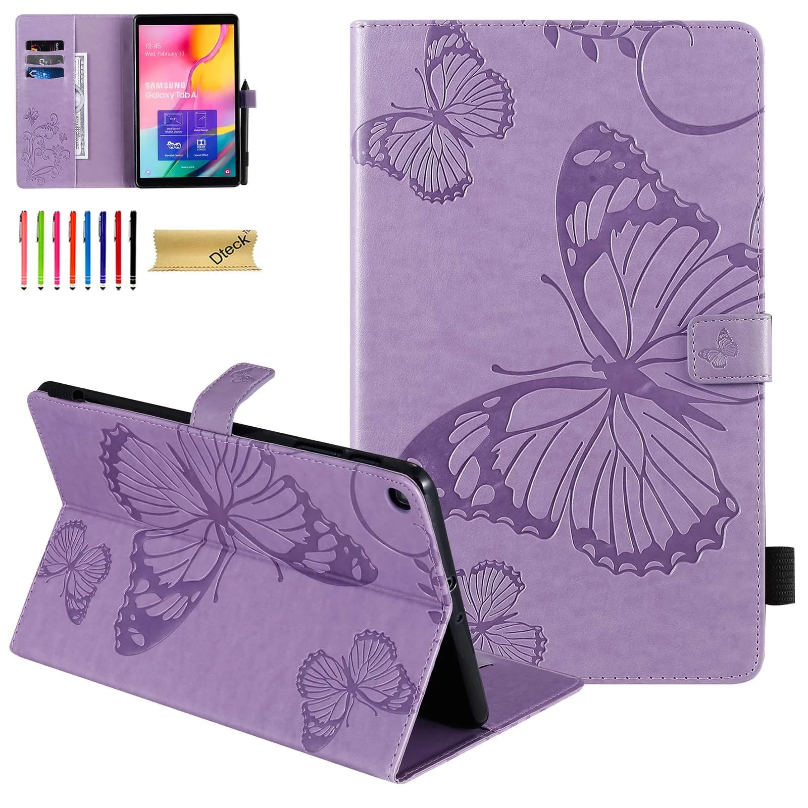 Dteck SM-T510 Case for Samsung Galaxy Tab A 10.1 2019 | Premium Leather Folio Stand with Card Slots — 05_Purple