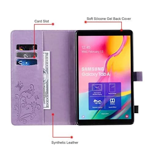 Dteck Purple Embossed Butterfly Leather Folio Stand Cover Case for Samsung Galaxy Tab A 10.1 2019 | Card Slots Wallet thumbnail 3