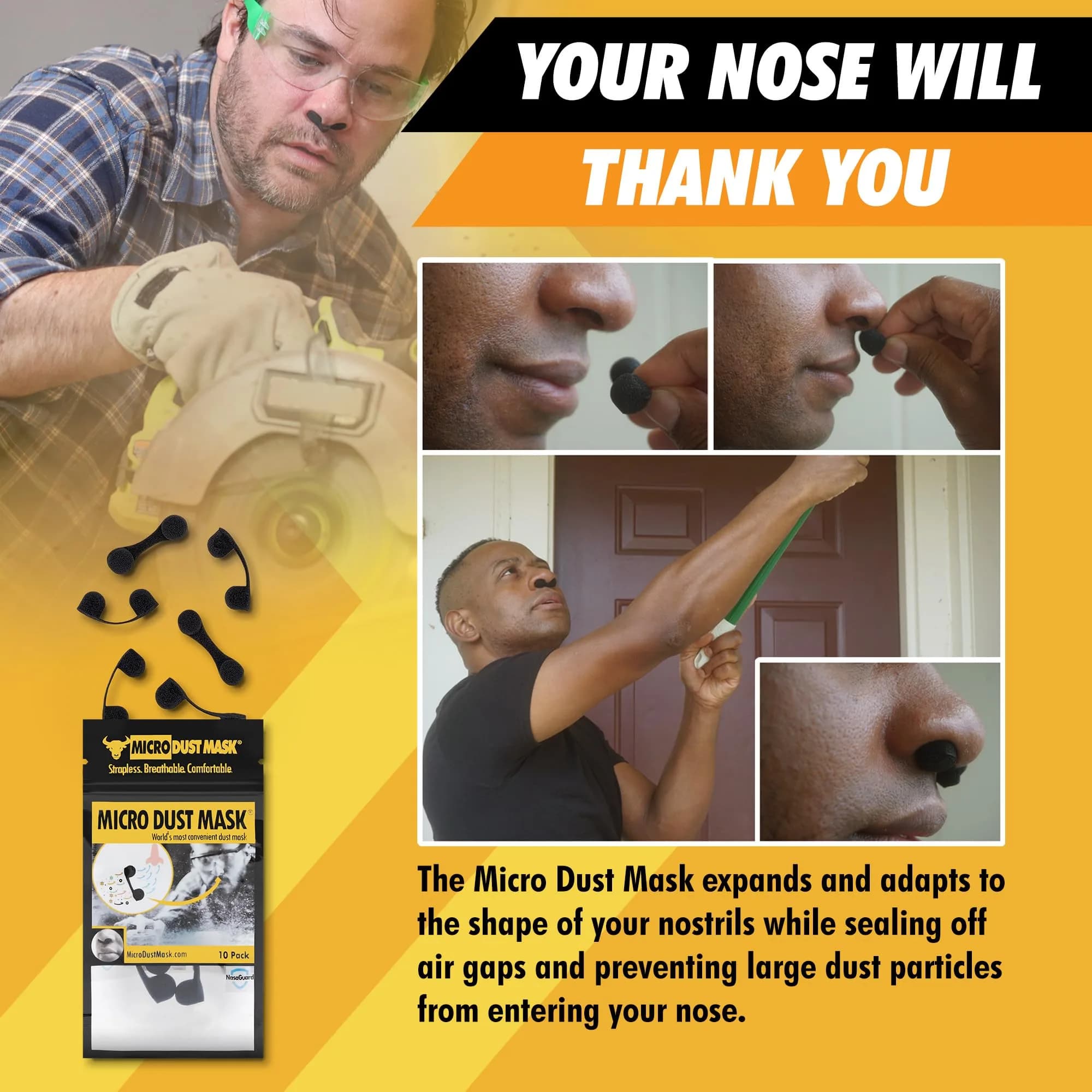 MICRO DUST MASK Black 10 Pack Respirator | Non-NIOSH Approved Nasal Filter for Minor Dust - view 6