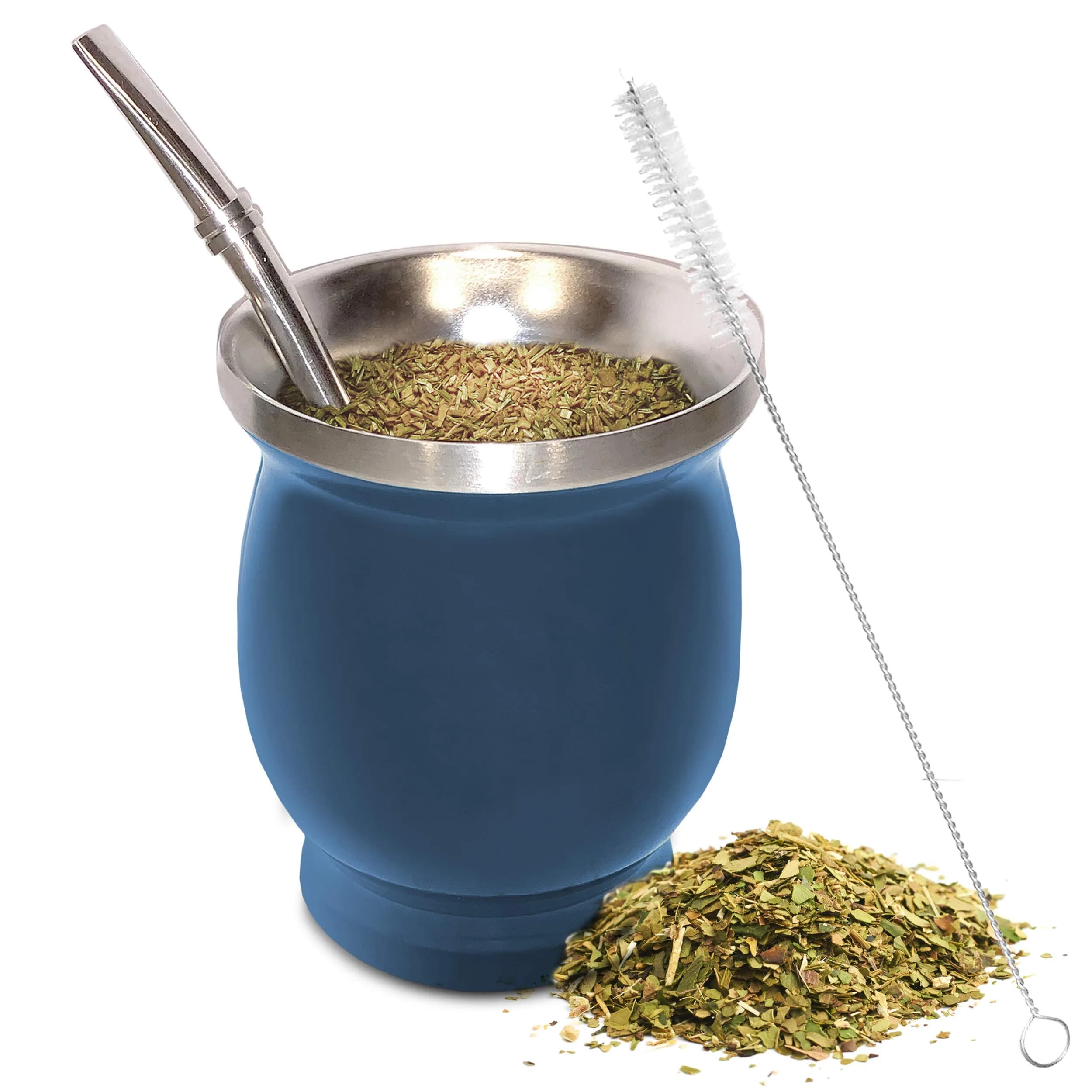 Norte Yerba Mate Cup, 8-Ounces Traditional Mate Tea Cup/Gourd Set, Blue | Double-Walled Stainless Steel Drinkware