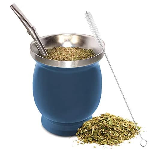 Norte Yerba Mate Cup, 8-Ounces Traditional Mate Tea Cup/Gourd Set, Blue | Double-Walled Stainless Steel Drinkware thumbnail 1