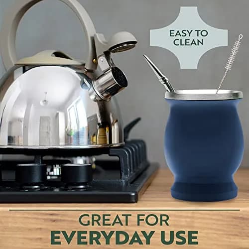 Norte Yerba Mate Cup, 8-Ounces Traditional Mate Tea Cup/Gourd Set, Blue | Double-Walled Stainless Steel Drinkware thumbnail 4