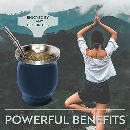 Norte Yerba Mate Cup, 8-Ounces Traditional Mate Tea Cup/Gourd Set, Blue | Double-Walled Stainless Steel Drinkware thumbnail 5