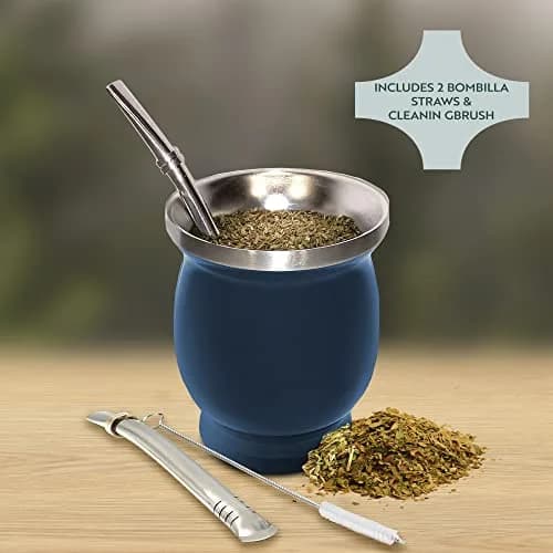 Norte Yerba Mate Cup, 8-Ounces Traditional Mate Tea Cup/Gourd Set, Blue | Double-Walled Stainless Steel Drinkware thumbnail 2