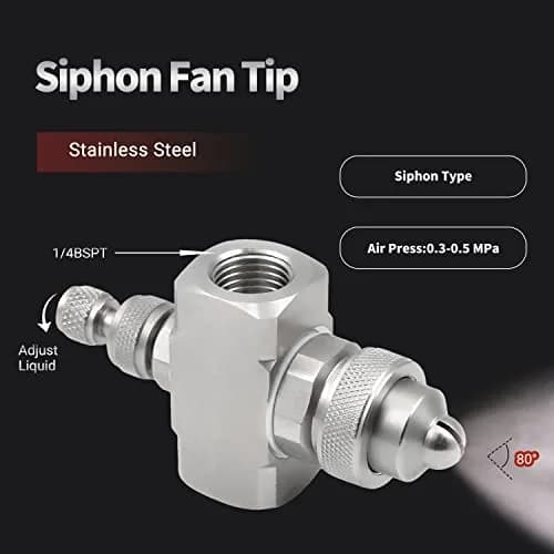 MroMax 1/4BSPT Female Thread Air Atomizing Nozzle 80 Degree Siphon Fan-Shape Spray Tip | Stainless Steel thumbnail 3