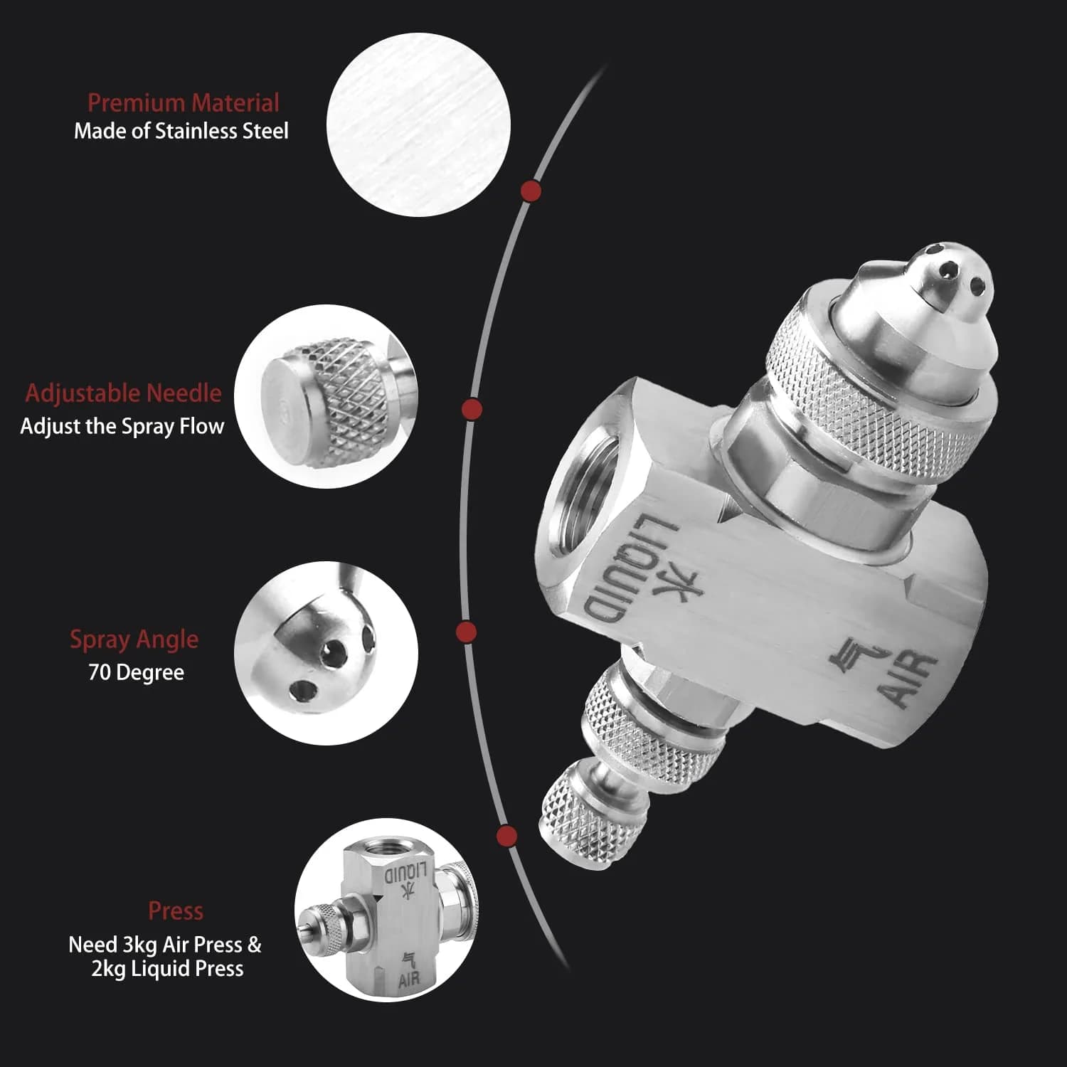 MroMax 1/4" BSP Female Thread Air Atomizing Mist Nozzle 70 Degree Round Spray | Stainless Steel - view 5
