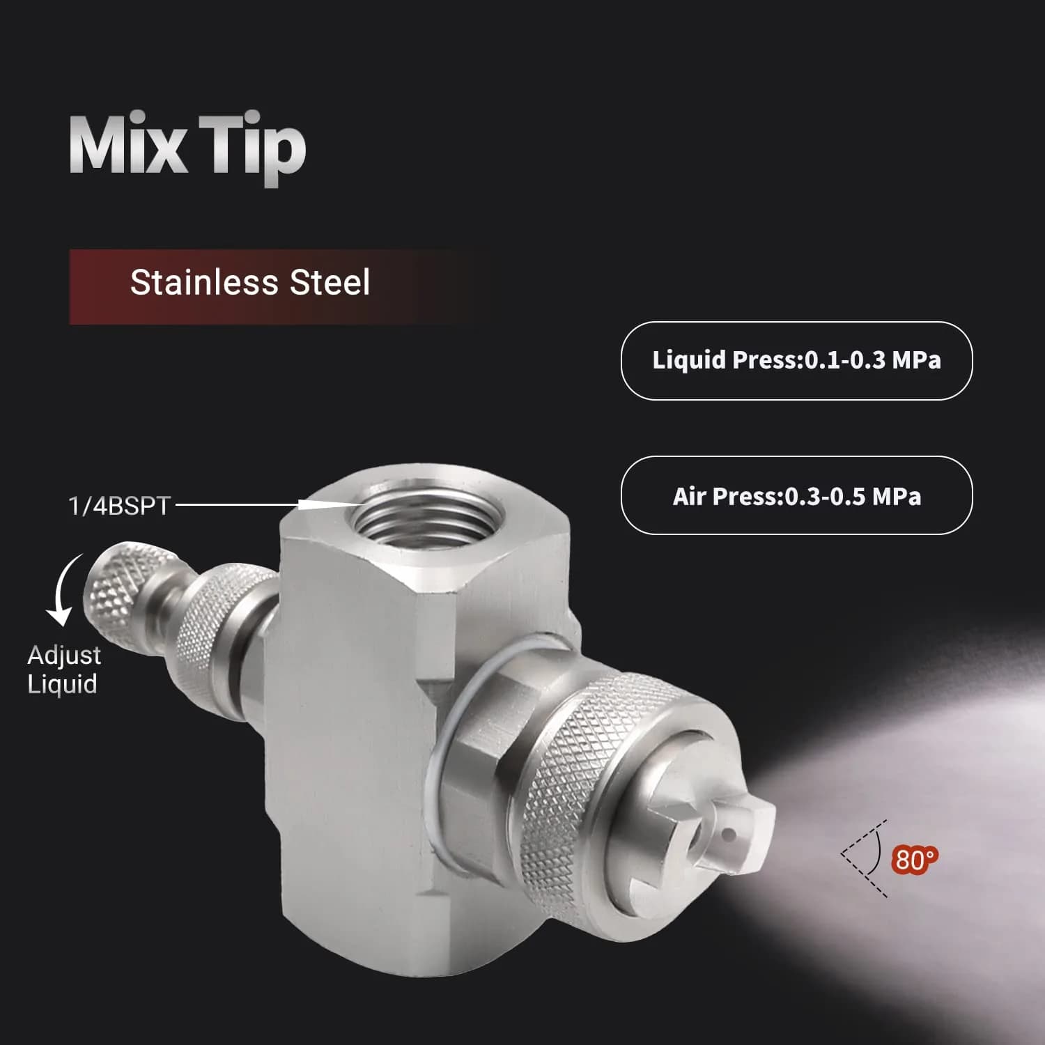 MroMax 1/4BSP 80 Degree Mix Type Tip Air Atomizing Mist Nozzle, 304 Stainless Steel - view 3