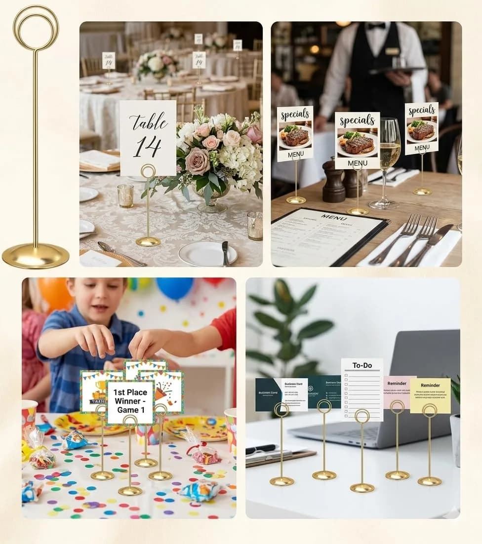 HOHIYA Gold Table Number Holders 12-Inch Height (12 Pack) | Elegant Metal Stands for Events - view 7