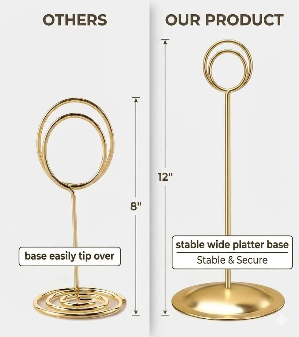 HOHIYA Gold Table Number Holders 12-Inch Height (12 Pack) | Elegant Metal Stands for Events - view 9