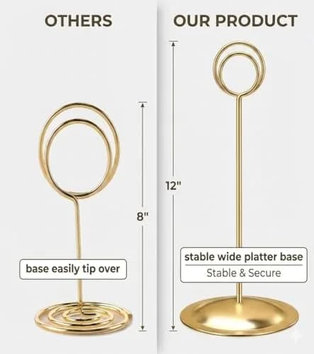 HOHIYA Gold Table Number Holders 12-Inch Height (12 Pack) | Elegant Metal Stands for Events thumbnail 9