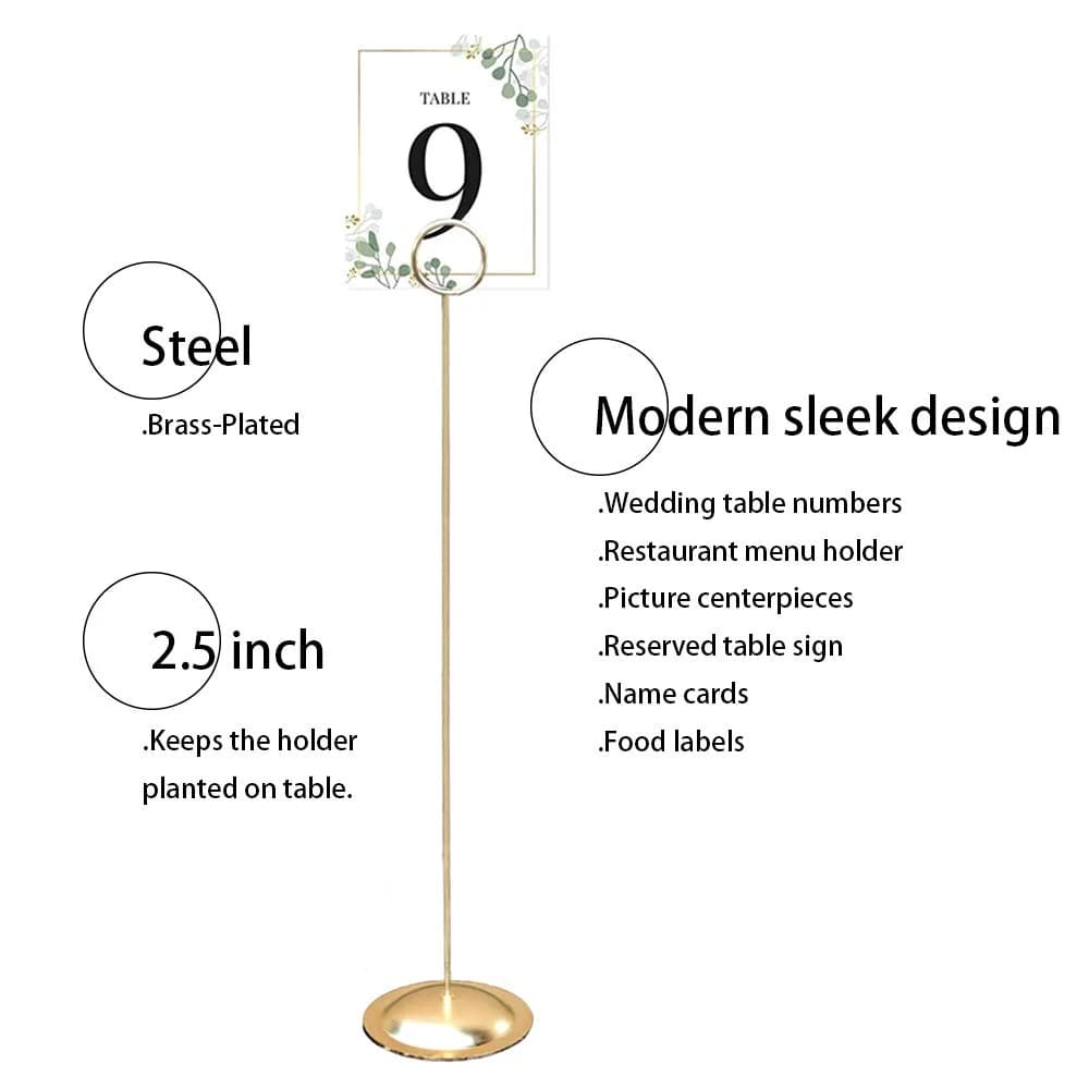 HOHIYA Gold Table Number Holders 12-Inch Height (12 Pack) | Elegant Metal Stands for Events - view 3