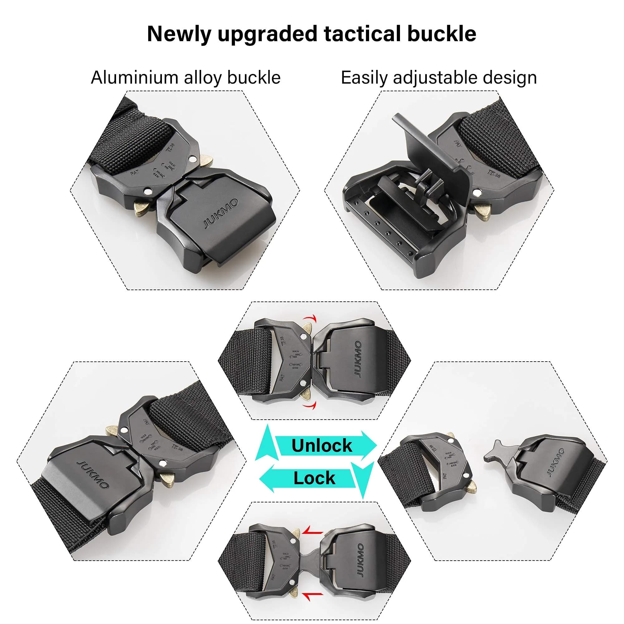 JUKMO Tactical Belt with Quick Release Buckle 3.8 cm (1.5") | Heavy Duty Nylon Web Work Belt for Men - view 2