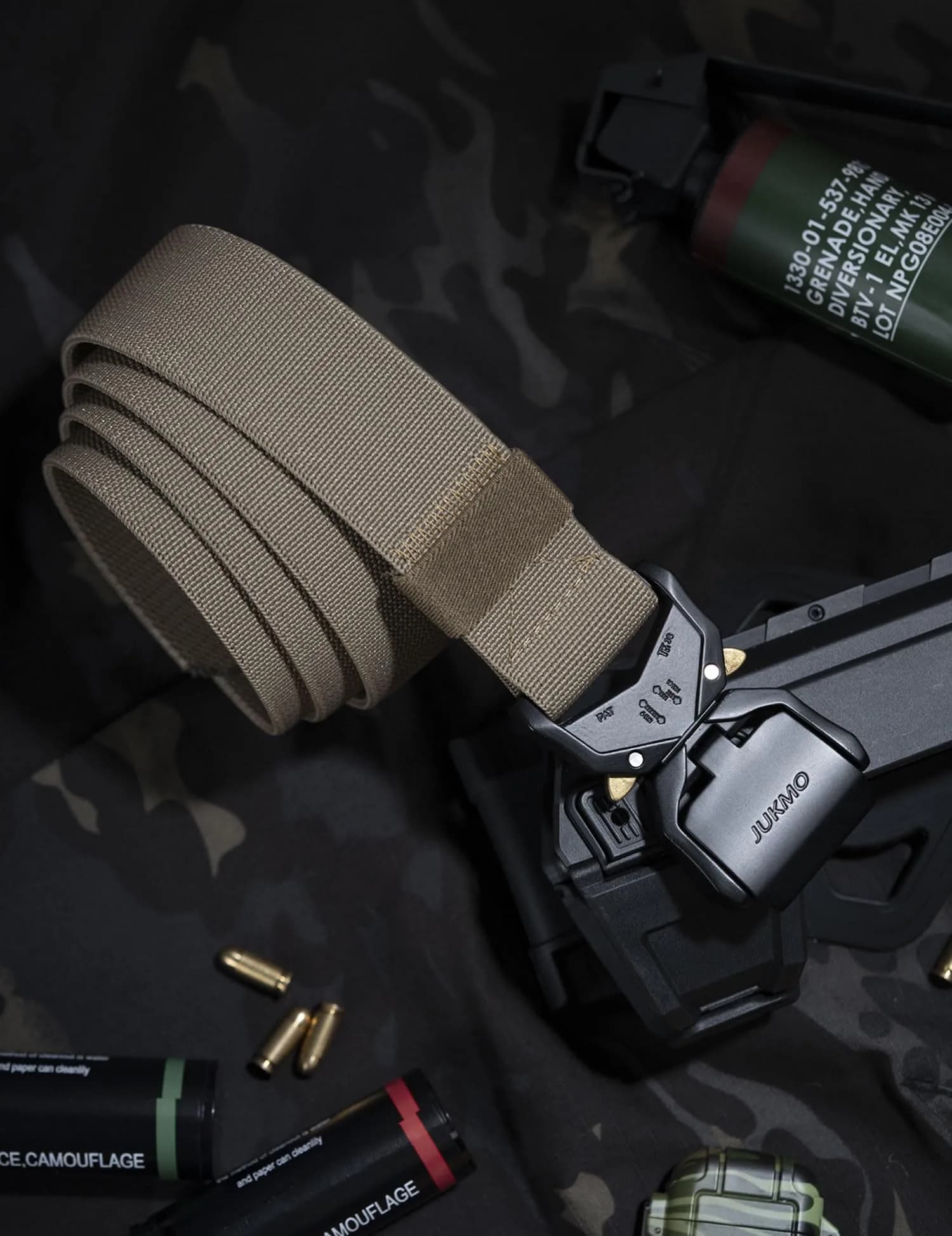 JUKMO Tactical Belt Coyote 3.8cm (1.5") | Heavy Duty Aluminum Alloy Buckle & Stretch Nylon Strap - view 7