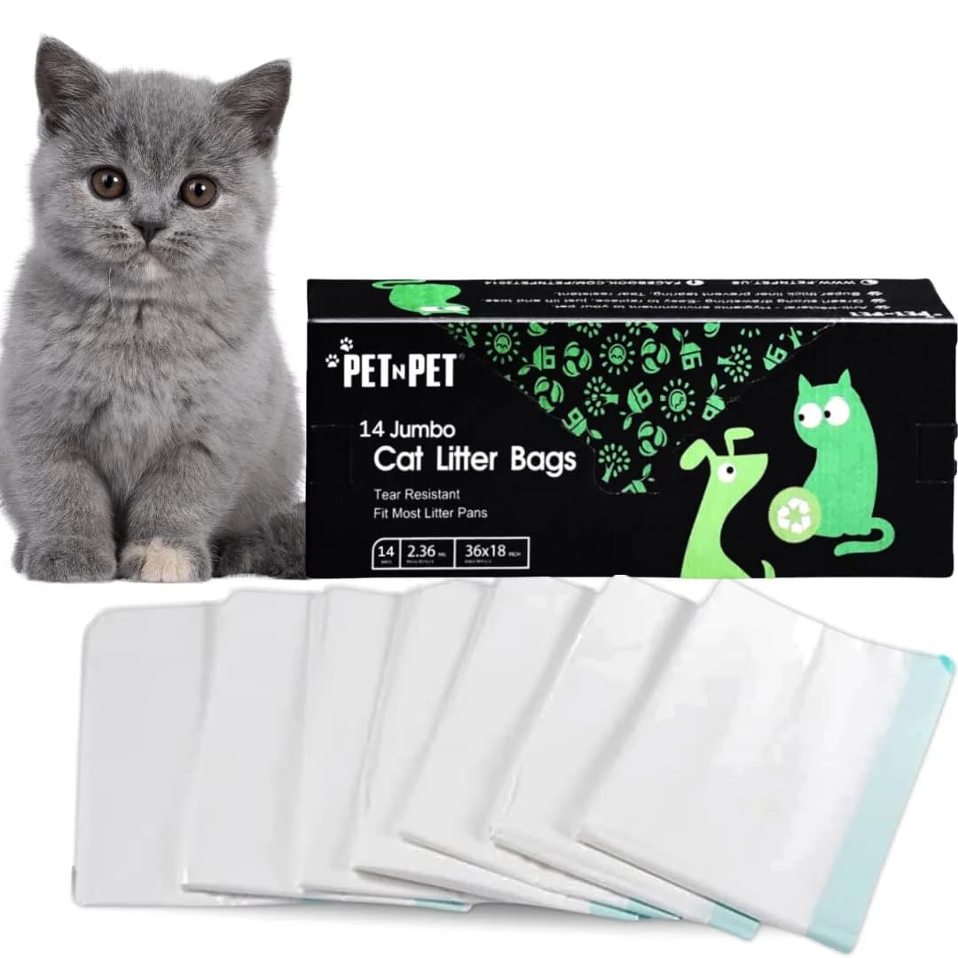 PET N PET Cat Litter Box Liners Jumbo 36x18 | Tear-Resistant, Drawstring, Heavy-Duty Plastic