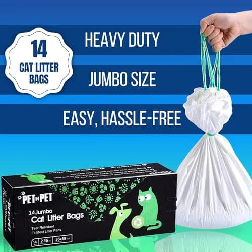 PET N PET Cat Litter Box Liners Jumbo 36x18 | Tear-Resistant, Drawstring, Heavy-Duty Plastic thumbnail 2