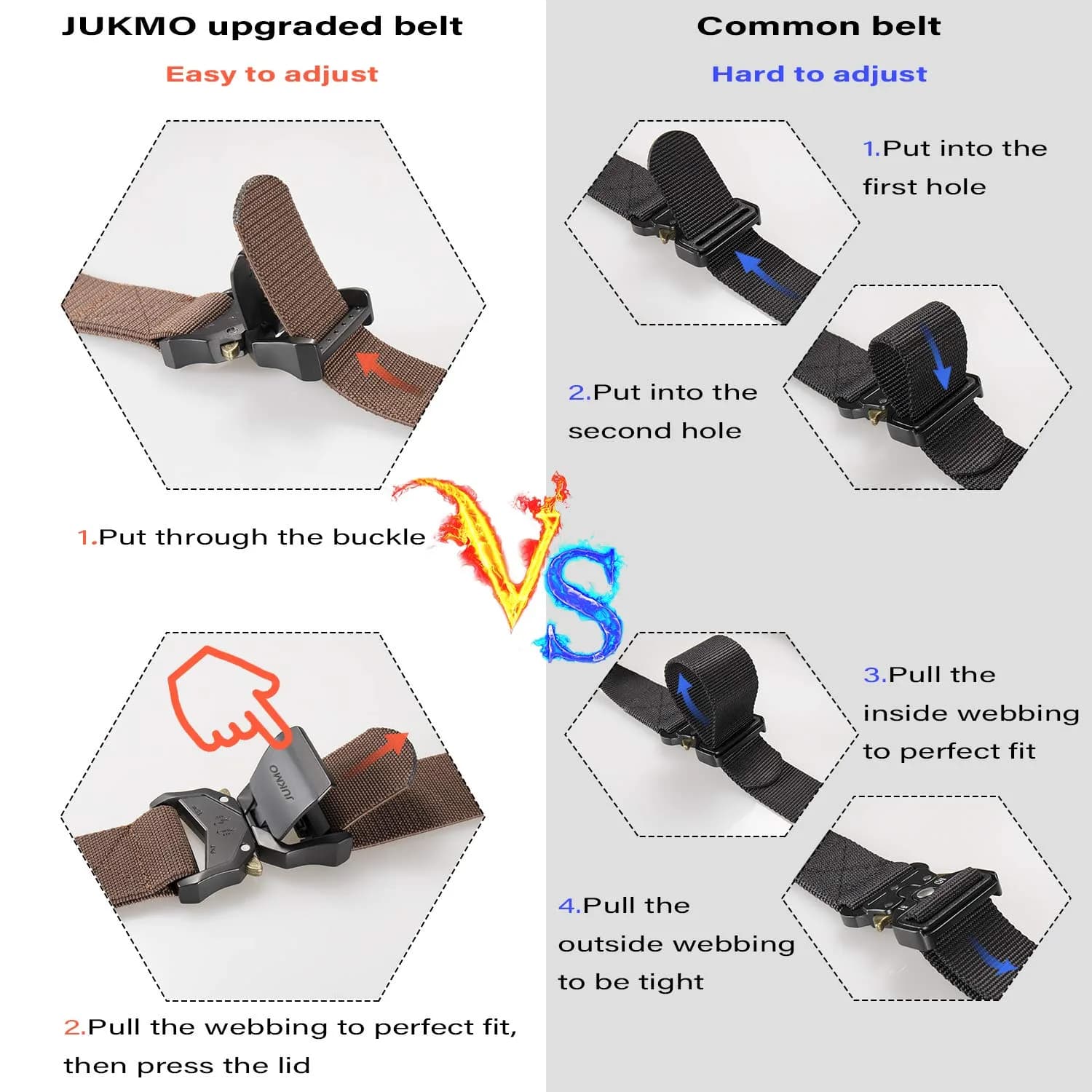 JUKMO Tactical Belt Coffee 3.8 cm (1.5") | Quick Release Aluminium Alloy Buckle & Stretch Nylon - view 3