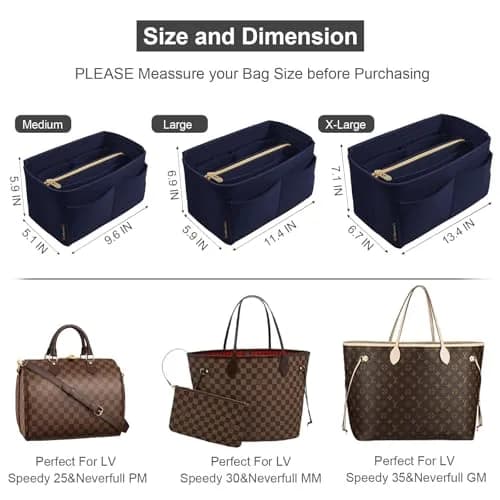 OMYSTYLE Navy Blue X-Large Felt Tote Bag Organizer Insert with 13 Pockets - view 2